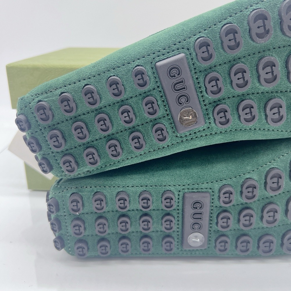 Gucci Driver Loafers Moccasin GG Horsebit Vintage Green Suede Womens UK 7 US 10 - Picture 10 of 15